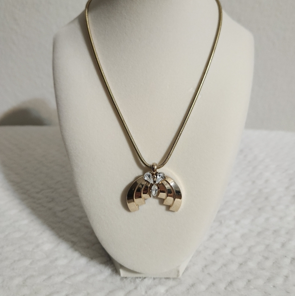 Christian Dior Vintage Gold Tone Costume Necklace Pendant Rhinestones 15-17”